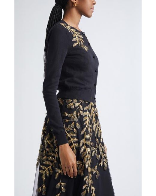 Carolina Herrera Black Leaf Embroidered Silk & Cotton Cardigan