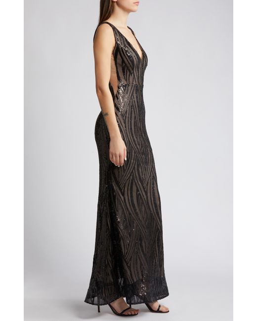 Morgan & Co. Black Sequin Swirl Mermaid Gown