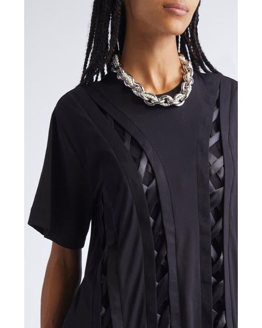 Simone Rocha Black Unraveling Ribbon Inset T-Shirt Dress