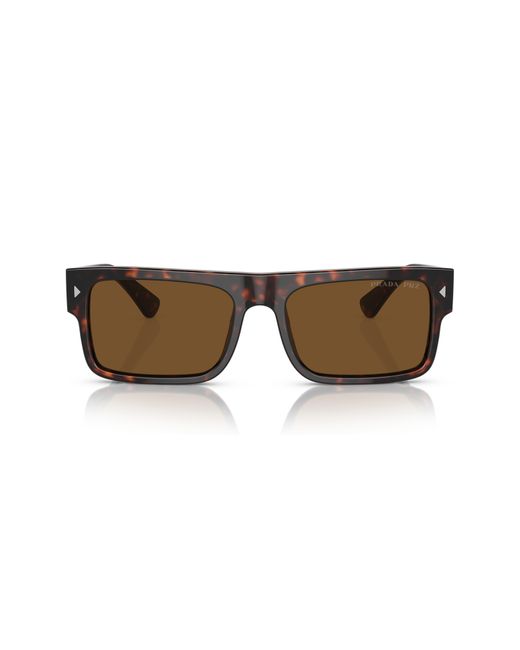 Prada Brown 59mm Polarized Rectangular Sunglasses for men