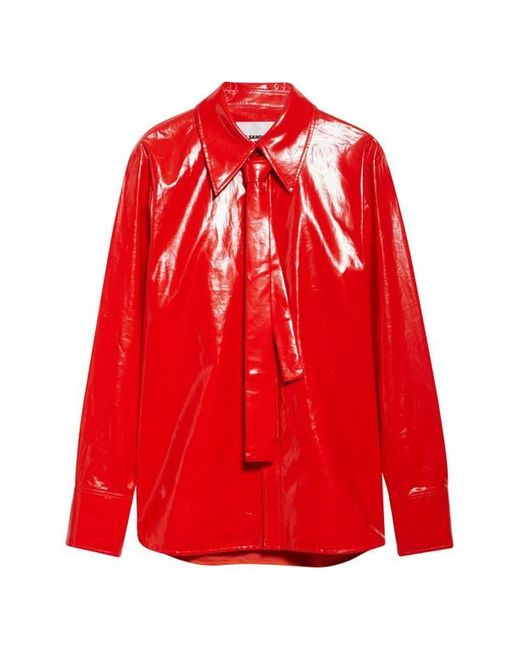 Jil Sander Red Relaxed Coated Linen Button-Up Shirt With Tie