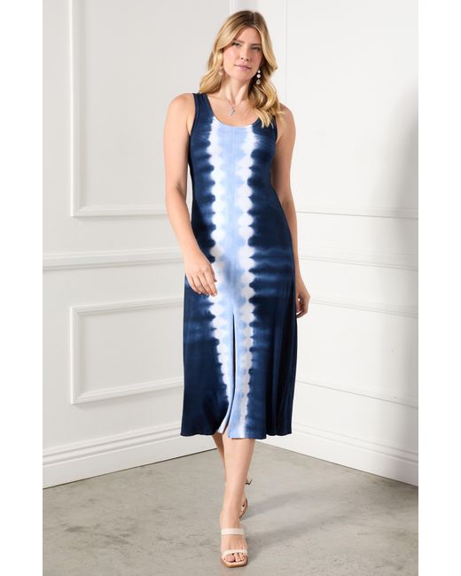 Karen Kane Blue Tie Dye Slit Front Midi Dress