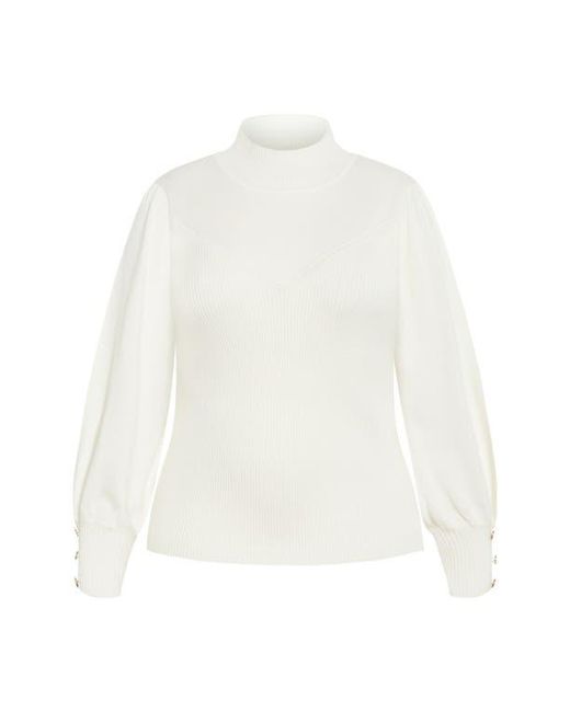 City Chic White Sofia Mock Neck Rib Sweater