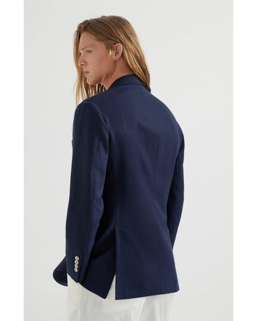 Brunello Cucinelli Blue Linen Deconstructed Blazer for men