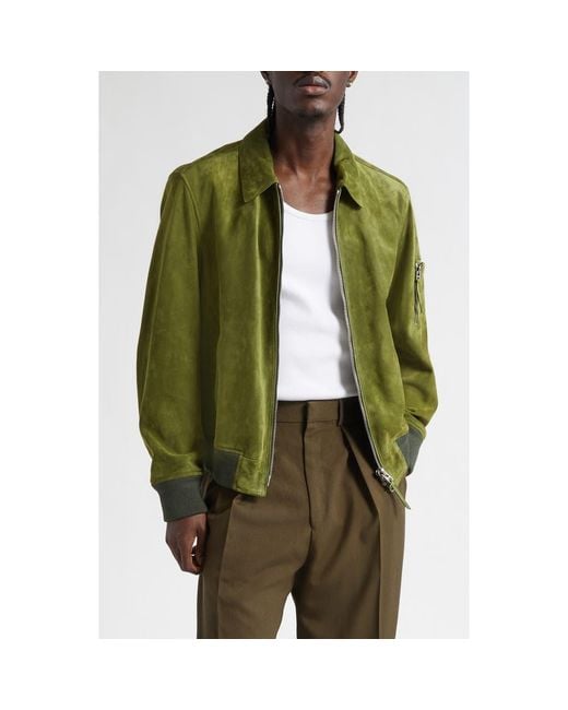 Tom Ford Green Collared Suede Bomber Jacket for men
