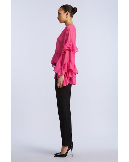 BCBGMAXAZRIA Pink Ruffle Swing Top
