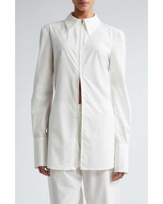 Interior White The Freddy Zip Front Long Sleeve Cotton Shirt