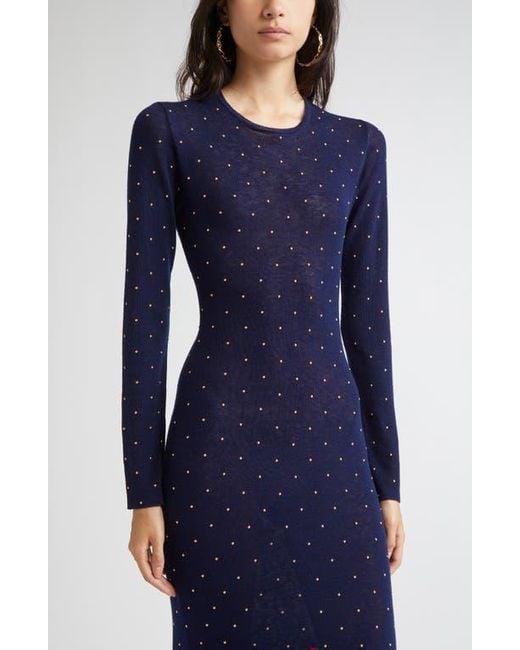 Rabanne Blue Studded Long Sleeve Wool Knit Dress
