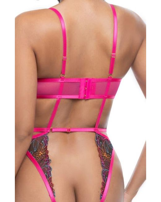 Oh La La Cheri Pink Saracita Embroidered Mesh Underwire Teddy