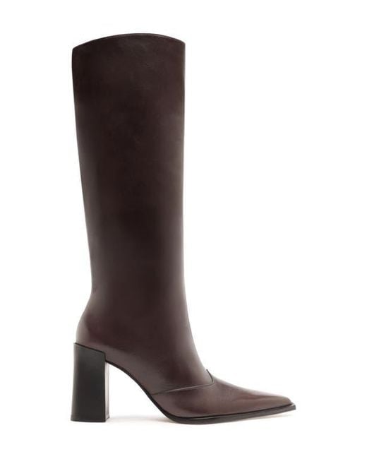SCHUTZ SHOES Brown Raffaela Up Block Pointed Toe Knee High Boot
