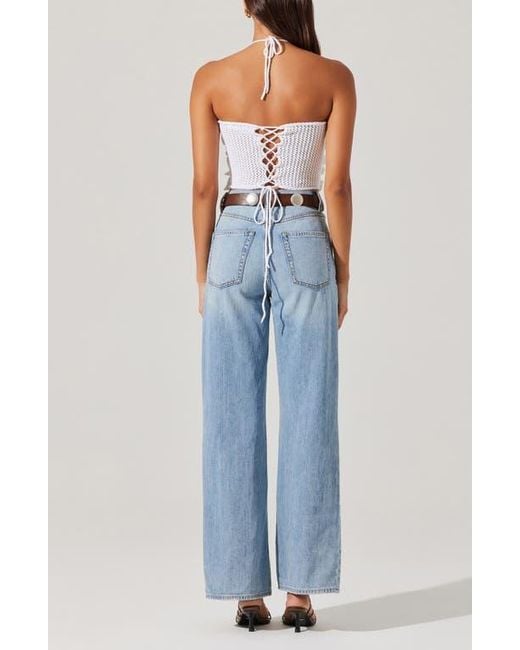 Astr Blue Primula Halter Cotton Crochet Crop Top
