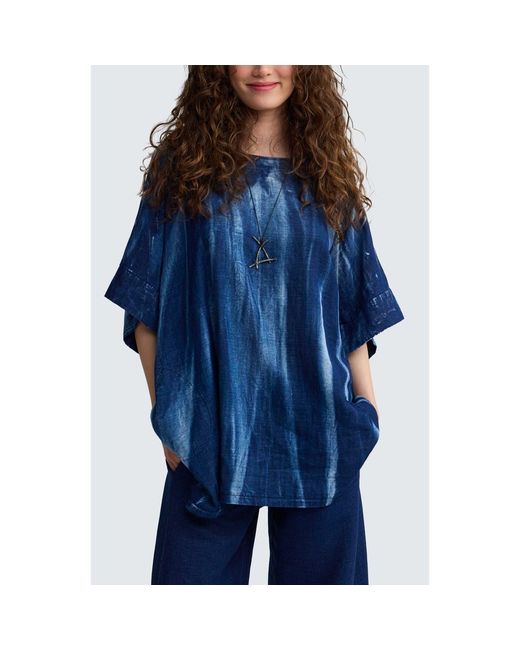 Luukaa Blue Quinn Batik-Effect Back-Button Tunic