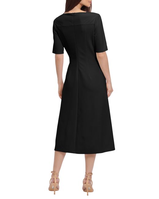 Maggy London Black Double Pleat A-line Midi Dress