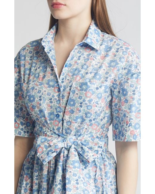 Loretta Caponi Blue X Liberty London Sofia Floral Print Cotton Shirtdress