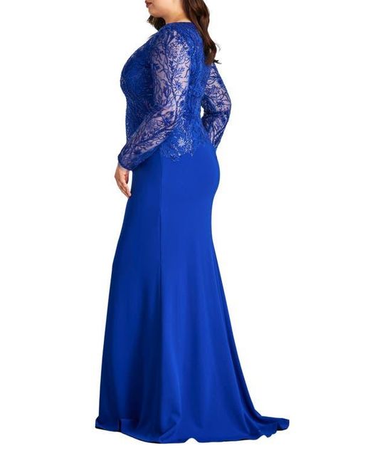 Tadashi Shoji Blue Sequin Floral Long Sleeve Gown