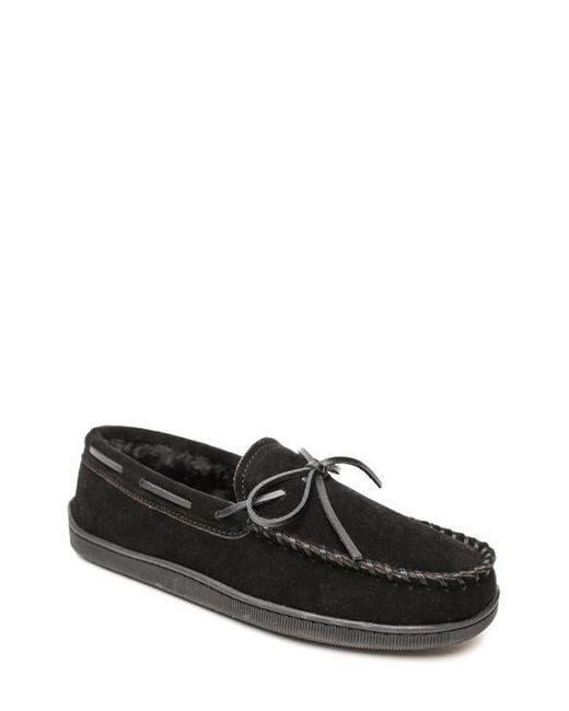 Minnetonka Black Lined Hardsole Slipper for men