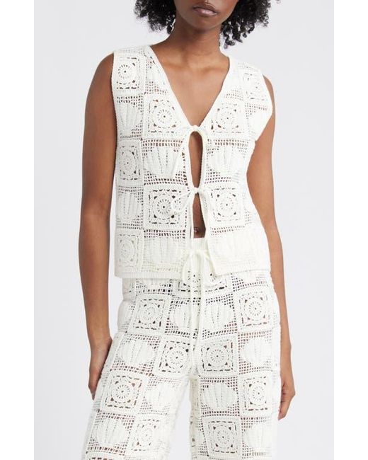 Rails White Paz Crochet Stitch Sleeveless Tie Front Top