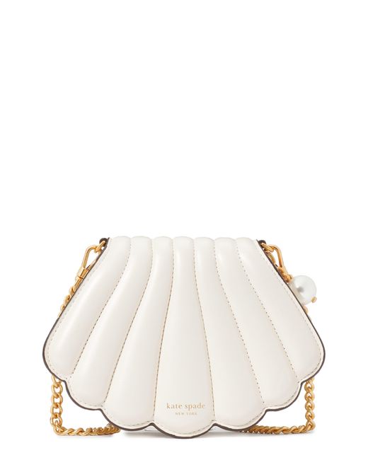 Kate Spade White What The Shell Pearlized Smooth Leather Seashell Crossbody