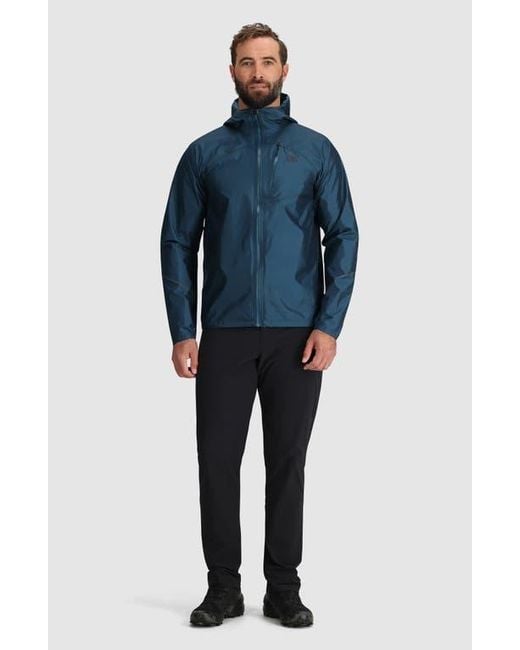 Outdoor Research Blue Helium Rain Ultralight Hooded Jacket for men