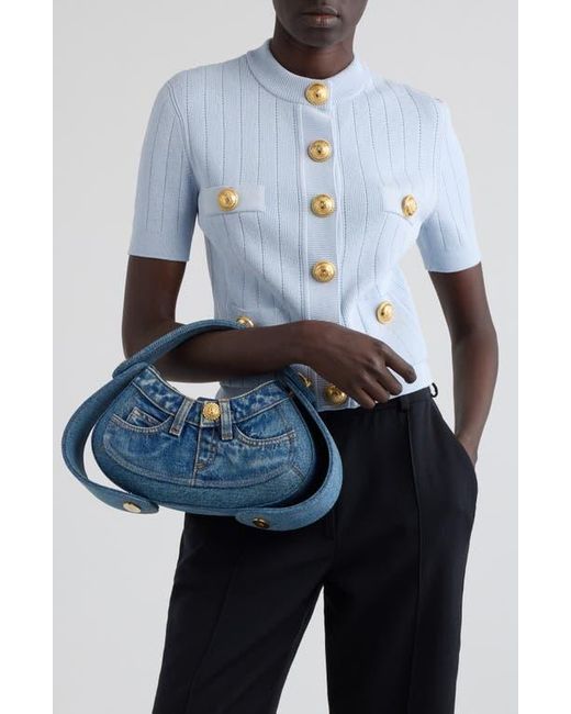Balmain Blue Medium Jolie Madame Denim Top Handle Bag