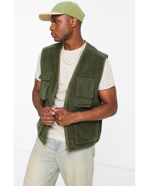 TOPMAN Corduroy Utility Vest in Green for Men Lyst