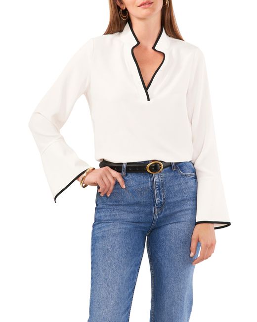 Vince Camuto Blue Trim Split Neck Top