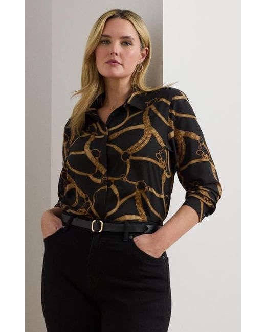 Ralph Lauren Black Belting Print Classic Fit Crepe Button-Up Shirt