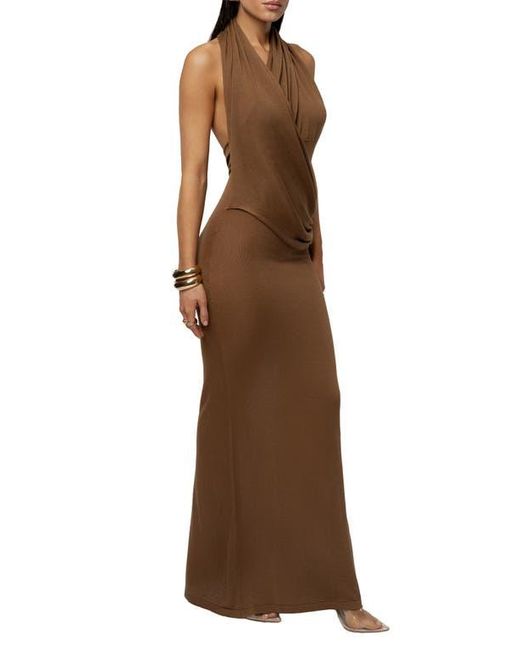 JLUXLABEL Miranda Draped Asymmetric Halter Neck Dress in Brown | Lyst JLUXLABEL Miranda Draped Asymmetric Halter Neck Dress in Brown | Lyst