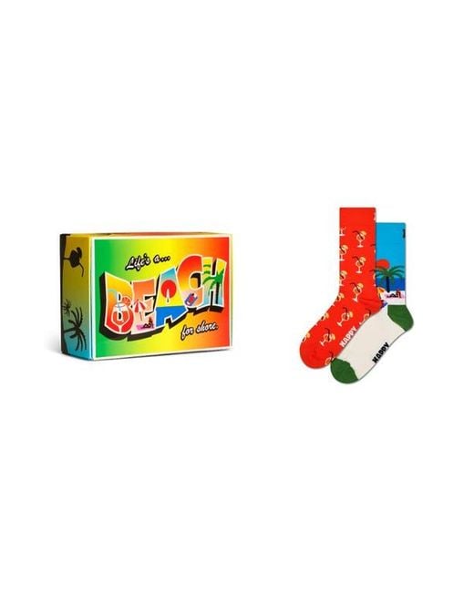 Happy Socks Red Beach Life Assorted 2-Pack Crew Socks Socks Gift Box