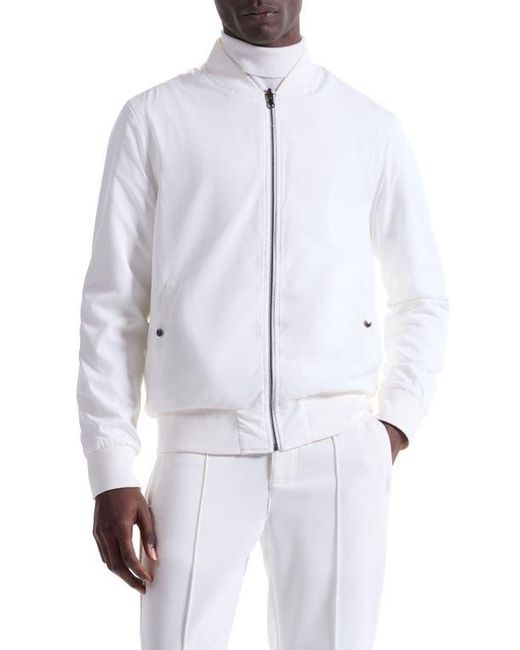 Bugatchi White Soft Touch Knit Reversible Bomber Jacket for men