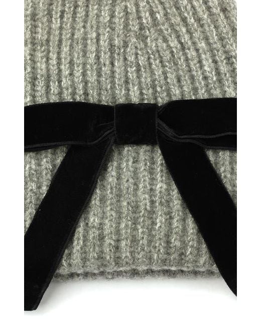 Kate Spade Gray Velvet Bow Rib Beanie