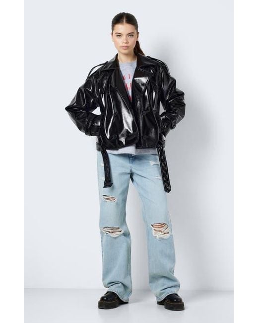 Noisy May Black Neal Patent Faux Leather Moto Jacket