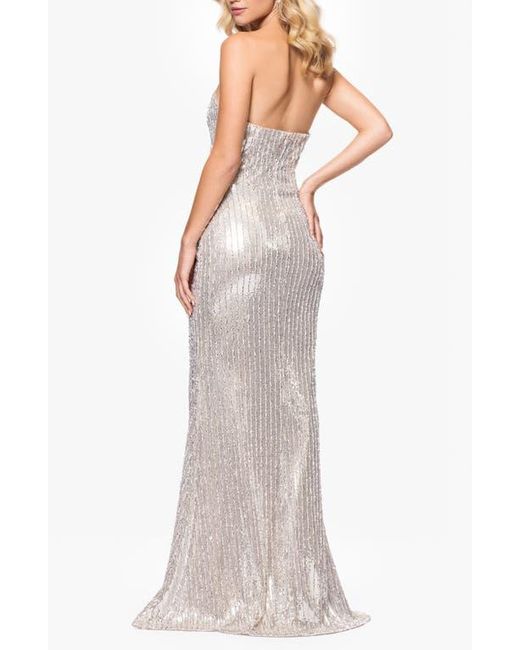 Betsy & Adam Multicolor Beaded Sequin Strapless Gown