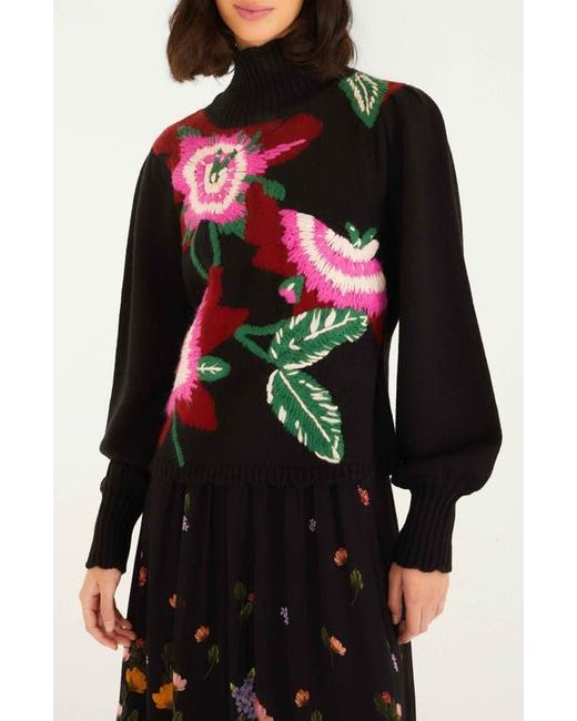 FARM Rio Colorful Flower Turtleneck Sweater in Black | Lyst