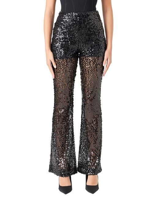 Endless Rose Black Sequin Flare Pants