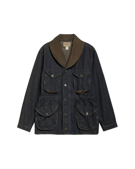 Ralph Lauren Black Shawl Collar Cotton & Linen Blend Denim Jacket for men