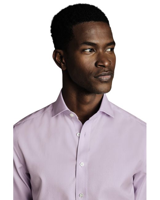 Charles Tyrwhitt Purple Non-iron Twill Cutaway Slim Fit Shirt Single Cuff for men