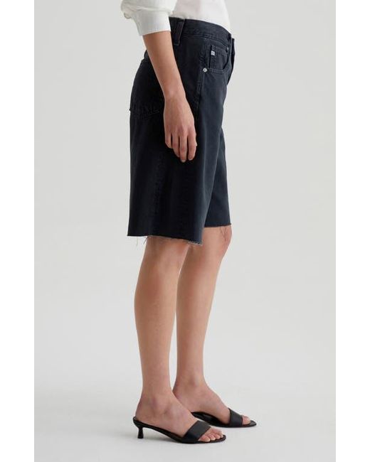 AG Jeans Blue Hattie High Waist Raw Hem Denim Barrel Shorts