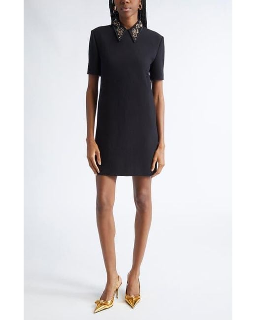 Versace Black Studded Collar Wool Crepe Minidress