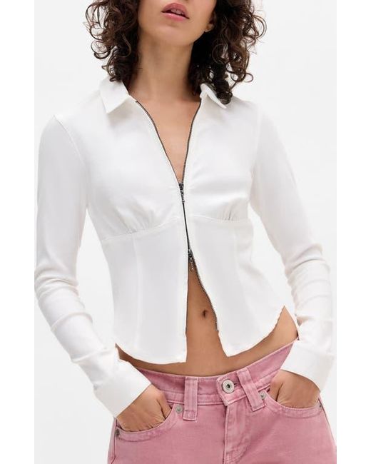 BDG White Hailey Zip-Up Shirt
