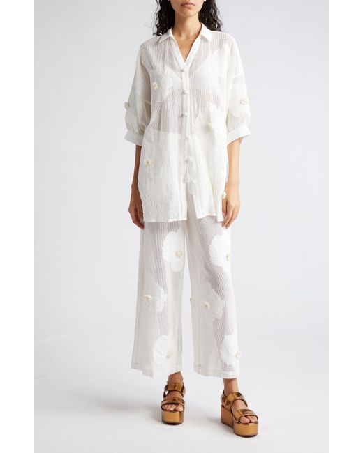 Farm Rio White Flower Cotton Cover-up Pants At Nordstrom
