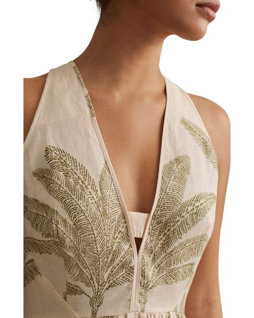 Reiss Natural Anna Foliage Print Linen Midi Dress