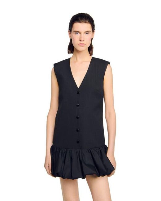 Sandro Blue Short Tailored Dress With Ruffle