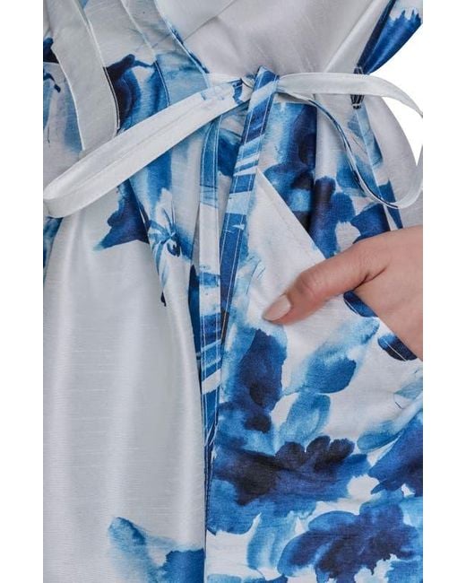 Donna Karan Blue Floral Wrap Cocktail Dress