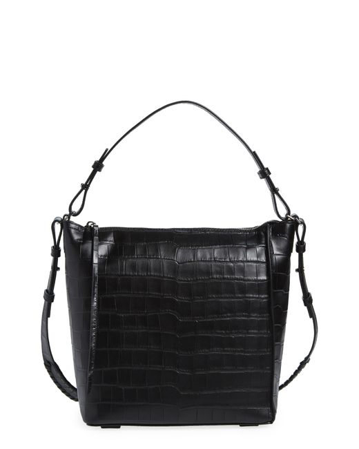 AllSaints Kita Croc Embossed Leather Shoulder/crossbody Bag in Black Lyst