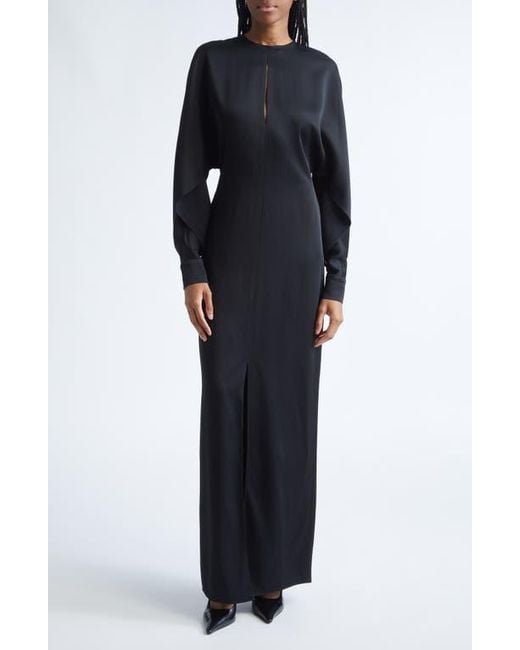 Michael Kors Women's Black Split Long Sleeve Satin Gown