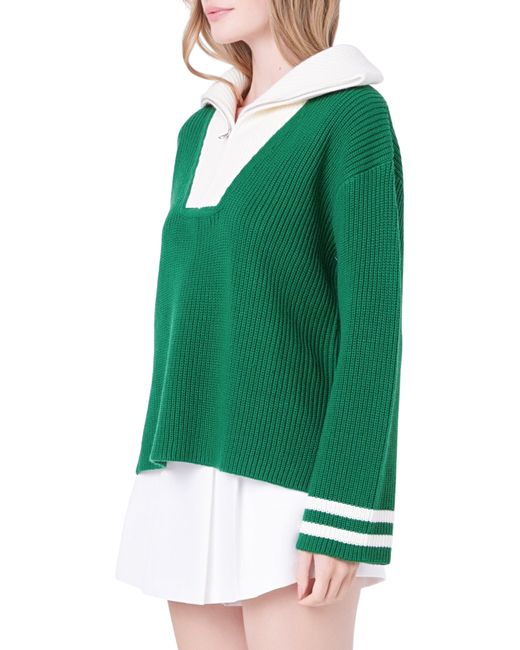 English Factory Green Colorblock Half-zip Sweater