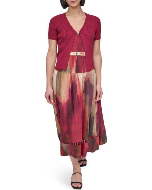 DKNY Red Hook & Eye Short Sleeve Rib Cardigan