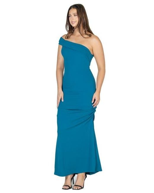 24seven Comfort Apparel Blue Formal One Shoulder Rouched Mermaid Maxi Dress
