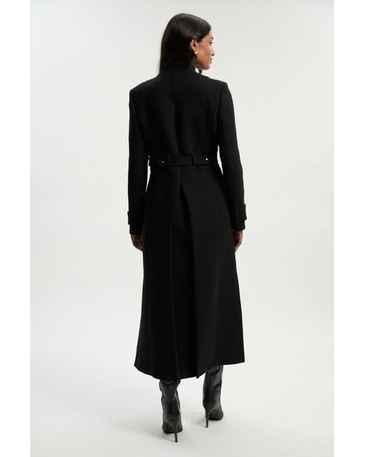 Karen Millen Black Wool Notch Neck Belted Maxi Coat